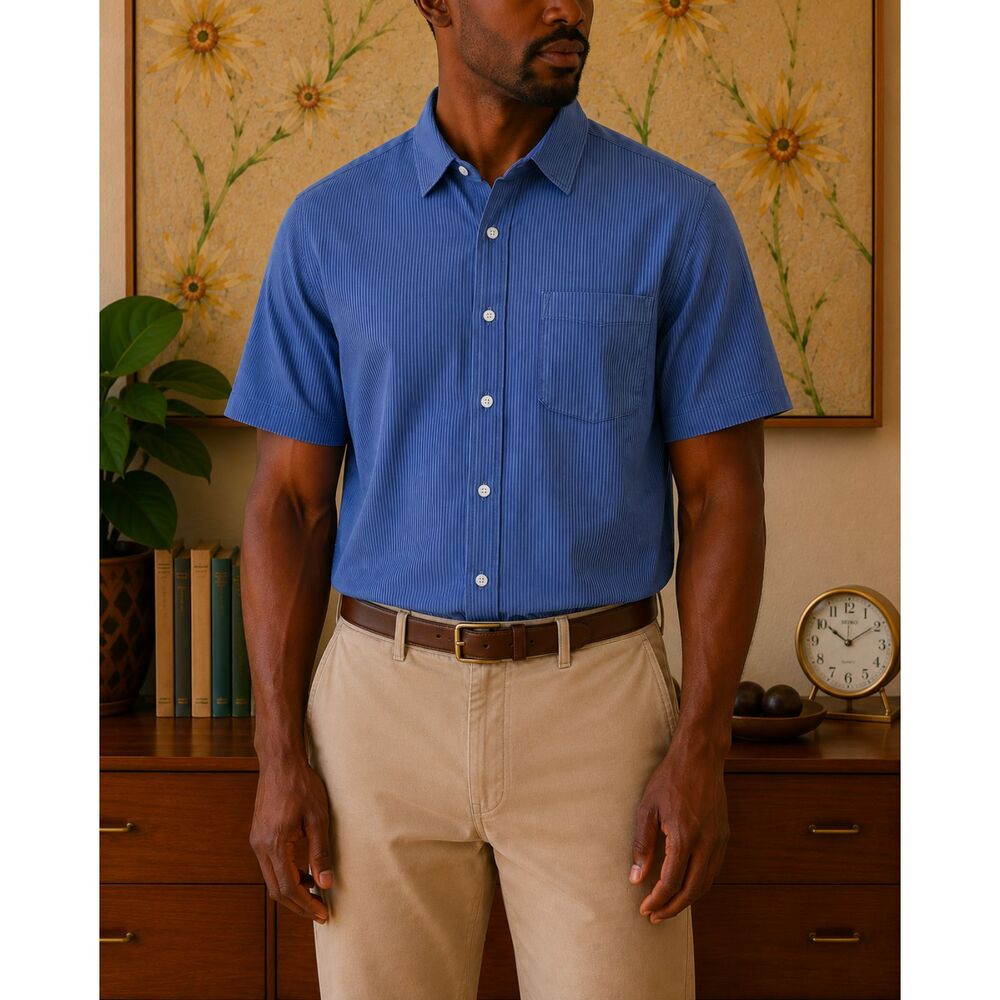 L.L. Bean Men Organic Cotton Shirt Slight Fitted L Seersucker Coastal Preppy
